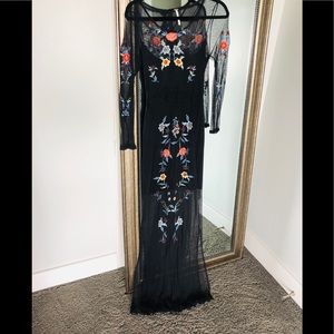 Free People Long black dress with colorful flowers
